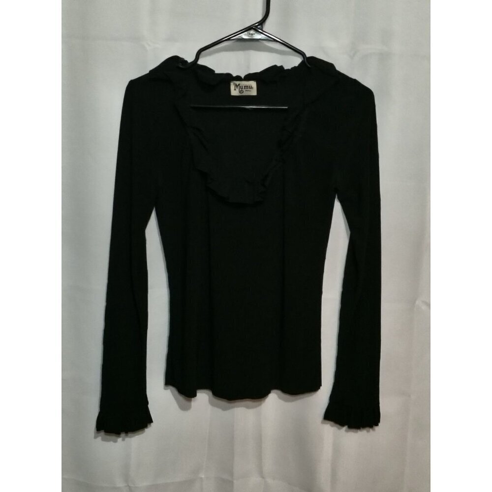 Show Me Your Mumu Jackie Ruffled Black Blouse, Small Business Casual Lightweight